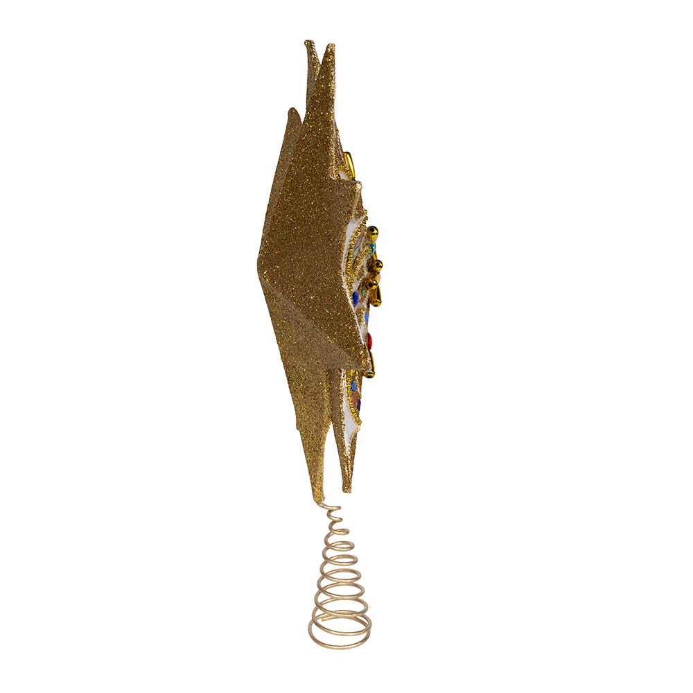 Kurt Adler 16.5-Inch Unlit 10-Point White and Gold Star Tree Topper